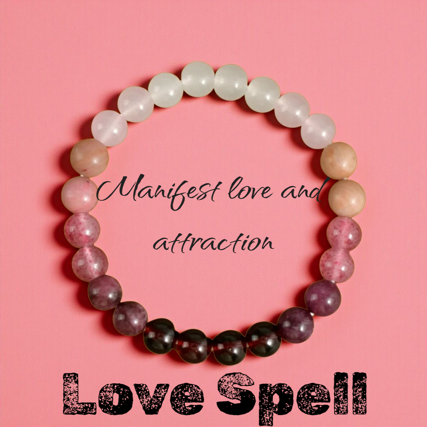 Love Spell Crystal Elastic Bracelet โ Beaded Natural Stones for Attraction, Romance & Self-Love