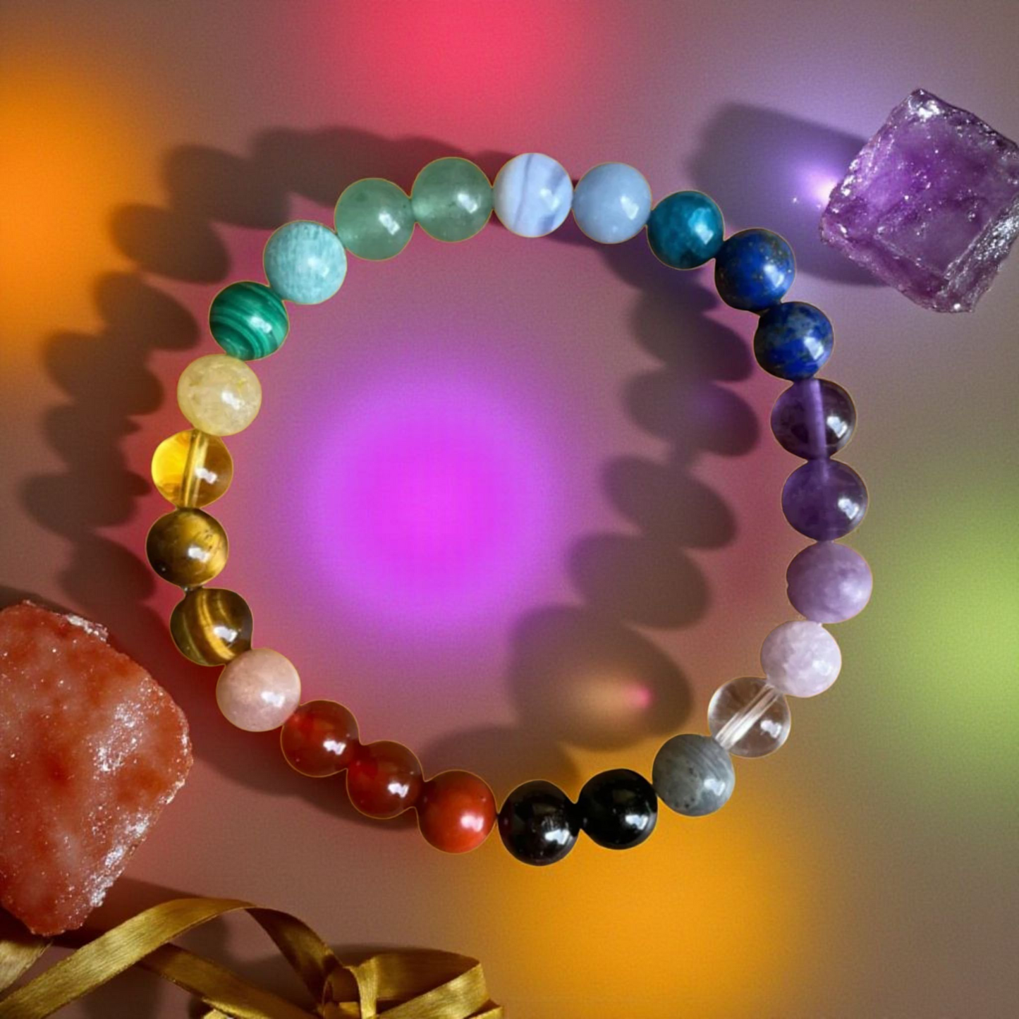 7 Chakra Healing Stone Elastic Bracelet – Natural Crystal Beads for Energy Balance, Meditation & Inner Peace