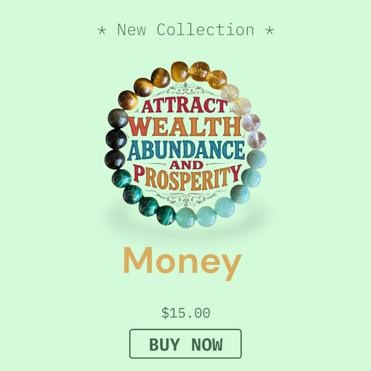 MONEY- Wealth & Abundance Attraction Stone Elastic Bracelet – Prosperity Crystal Charm for Men & Women