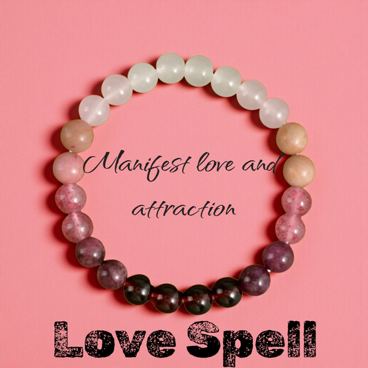 Love Spell Crystal Elastic Bracelet – Beaded Natural Stones for Attraction, Romance & Self-Love