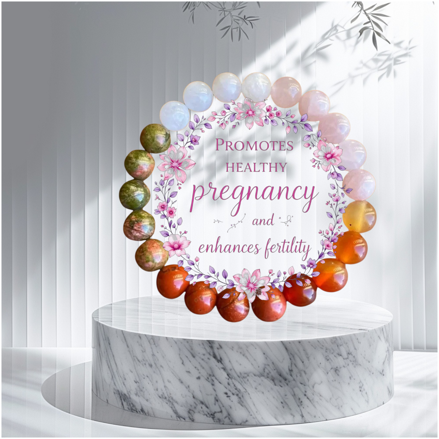 Fertility & Pregnancy Support Natural Stone Charm Elastic Bracelet – Women's Wellness Gift